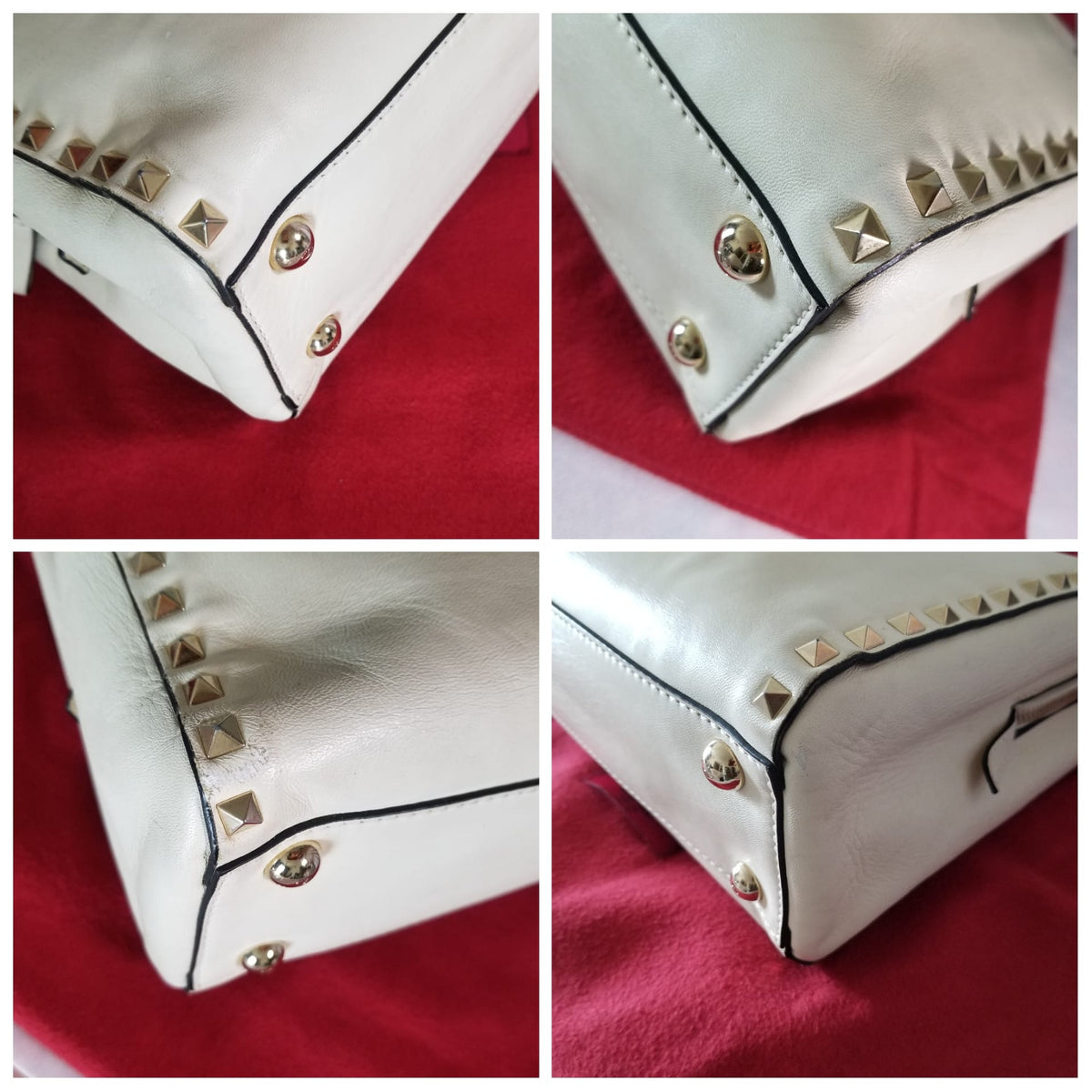 Preloved Valentino Garavani Rockstud Leather Tote Bag in White