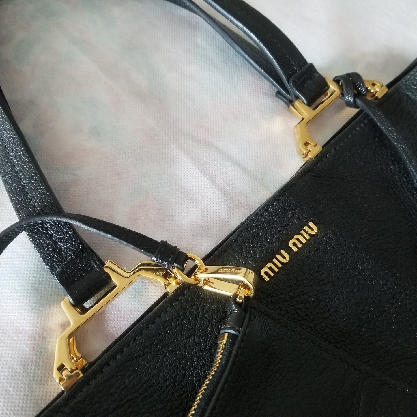 Miu Miu Madras Leather Tote with Small Bag in Black