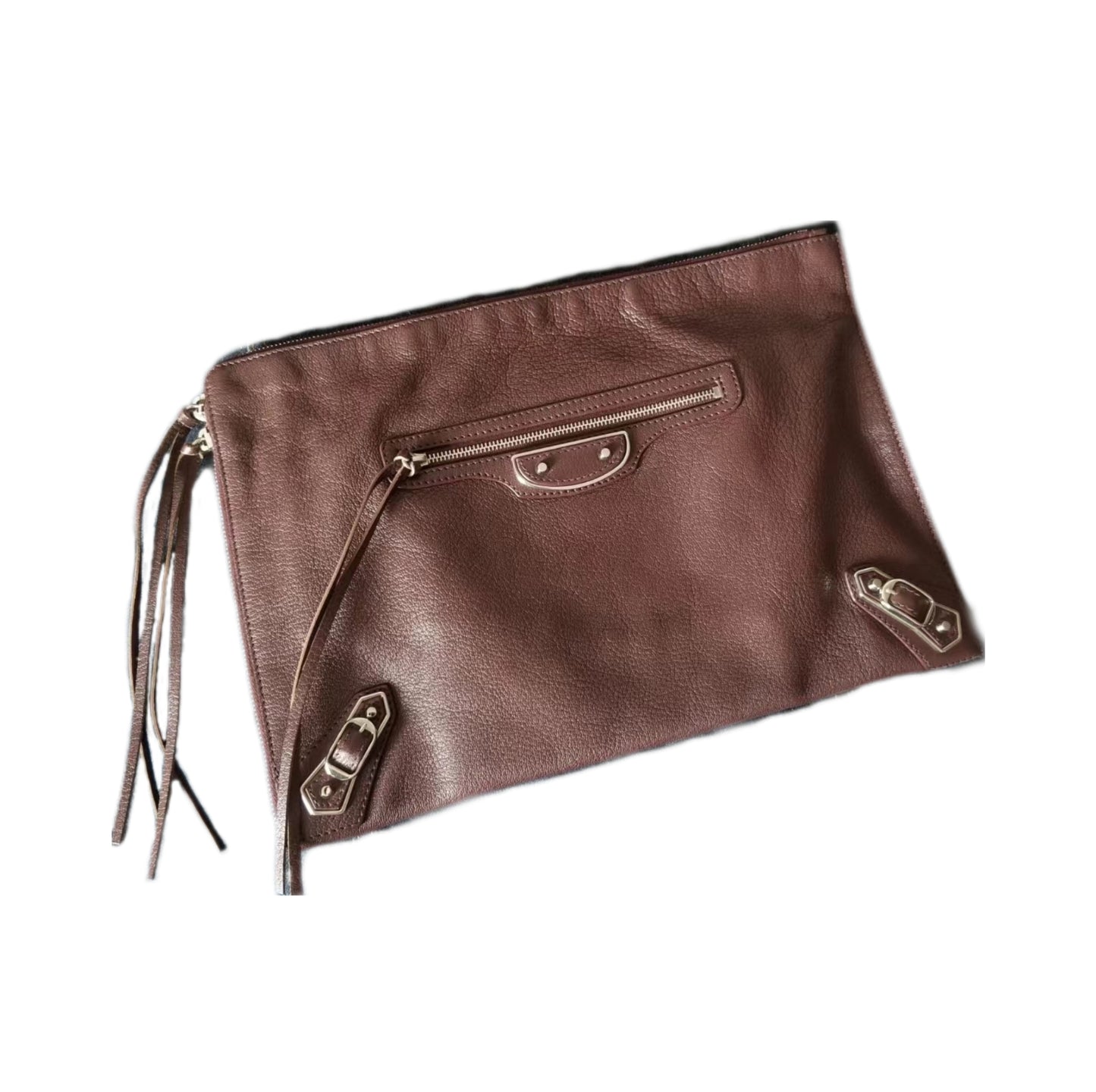 Balenciaga City Clip Leather Clutch Bag in Burgundy