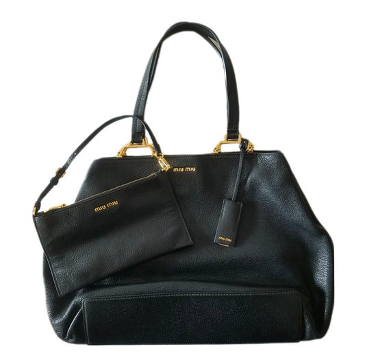 Miu Miu Madras Leather Tote with Small Bag in Black
