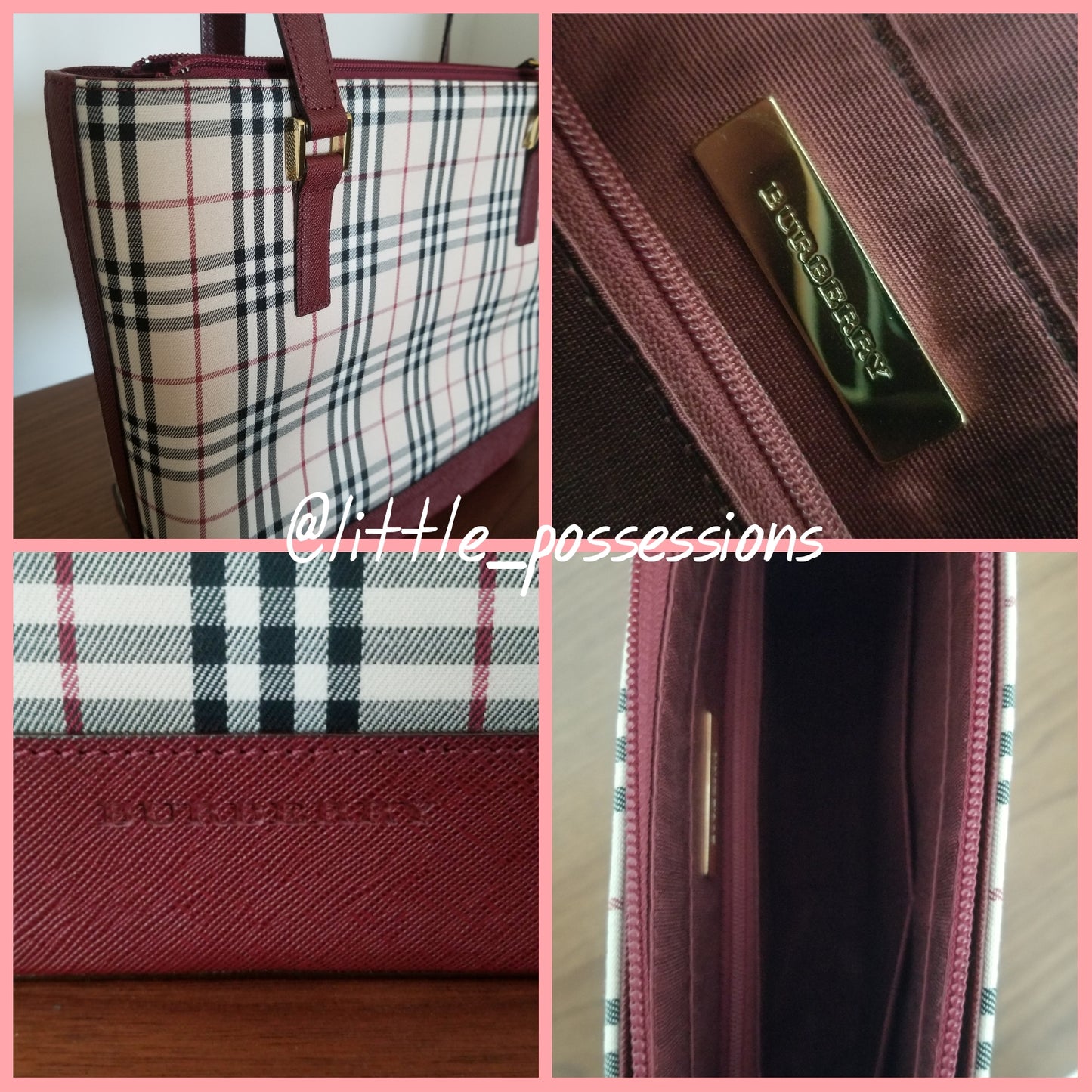 Burberry Nova Check Tote Bag in Burgundy