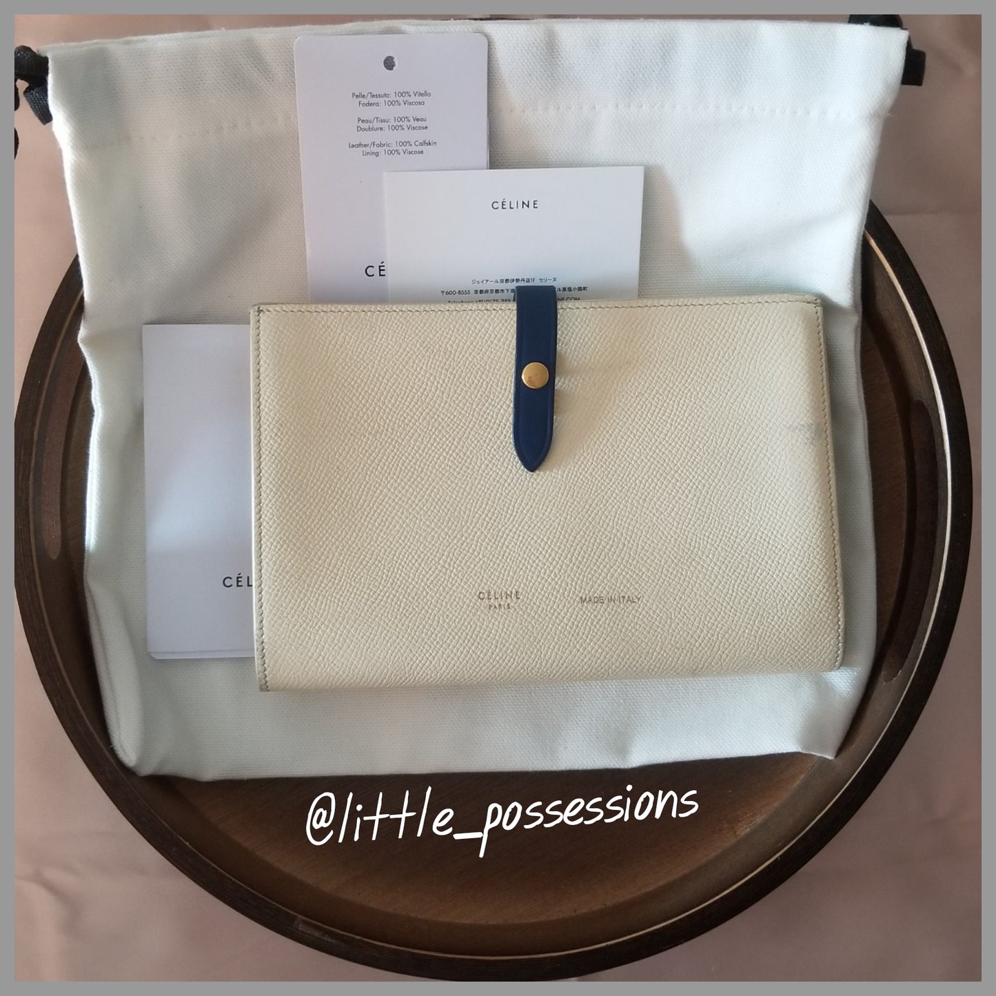 Celine Strap Long Wallet in White/ Blue