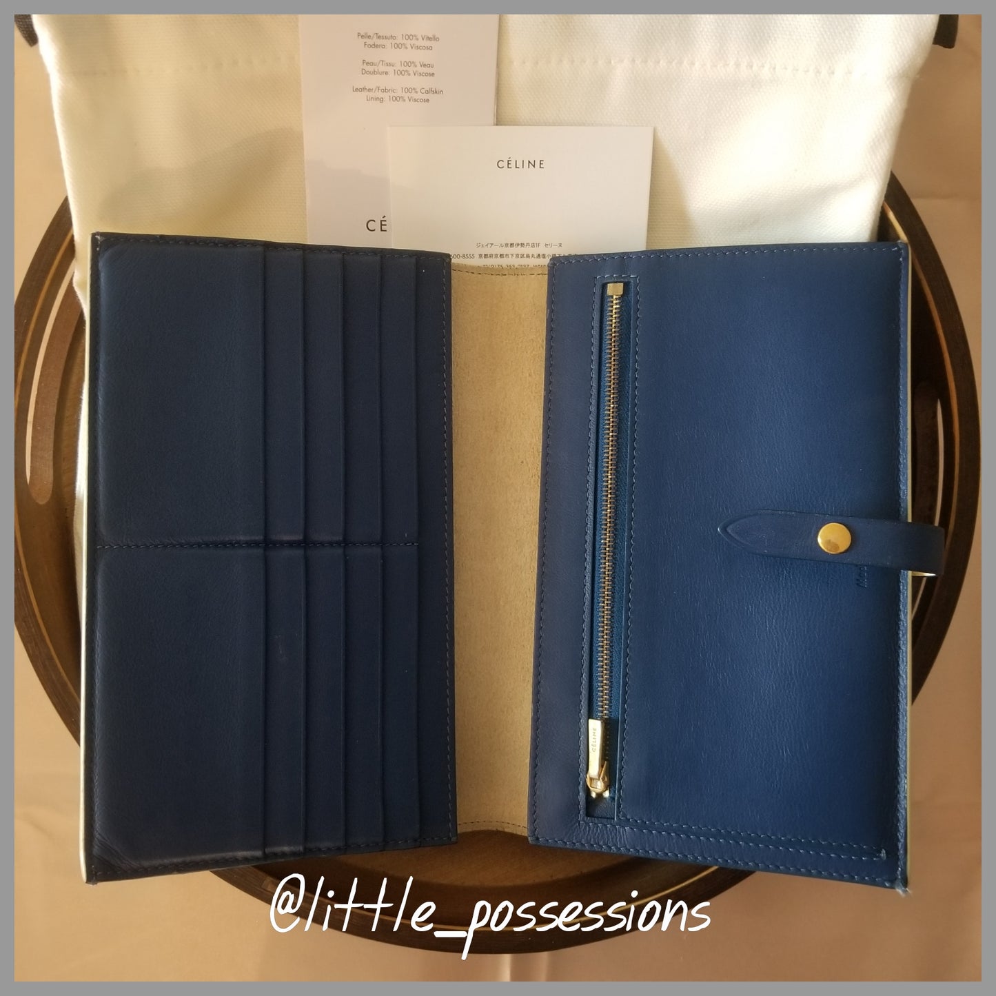 Celine Strap Long Wallet in White/ Blue