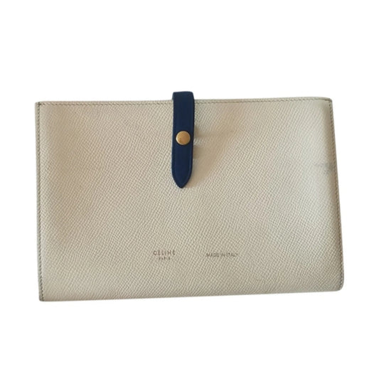 Celine Strap Long Wallet in White/ Blue