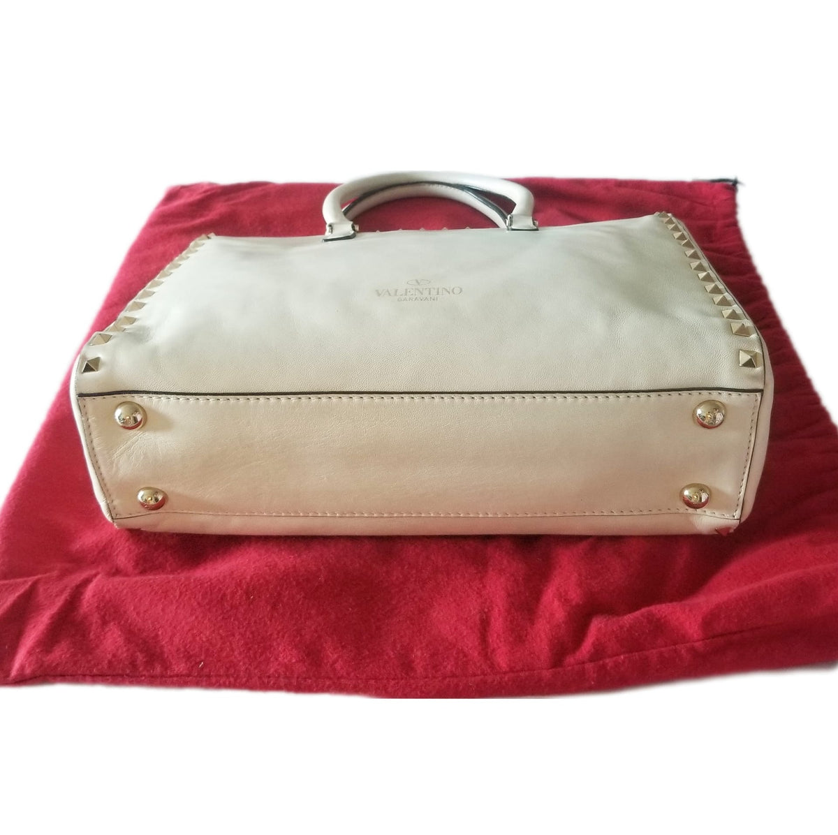 Preloved Valentino Garavani Rockstud Leather Tote Bag in White