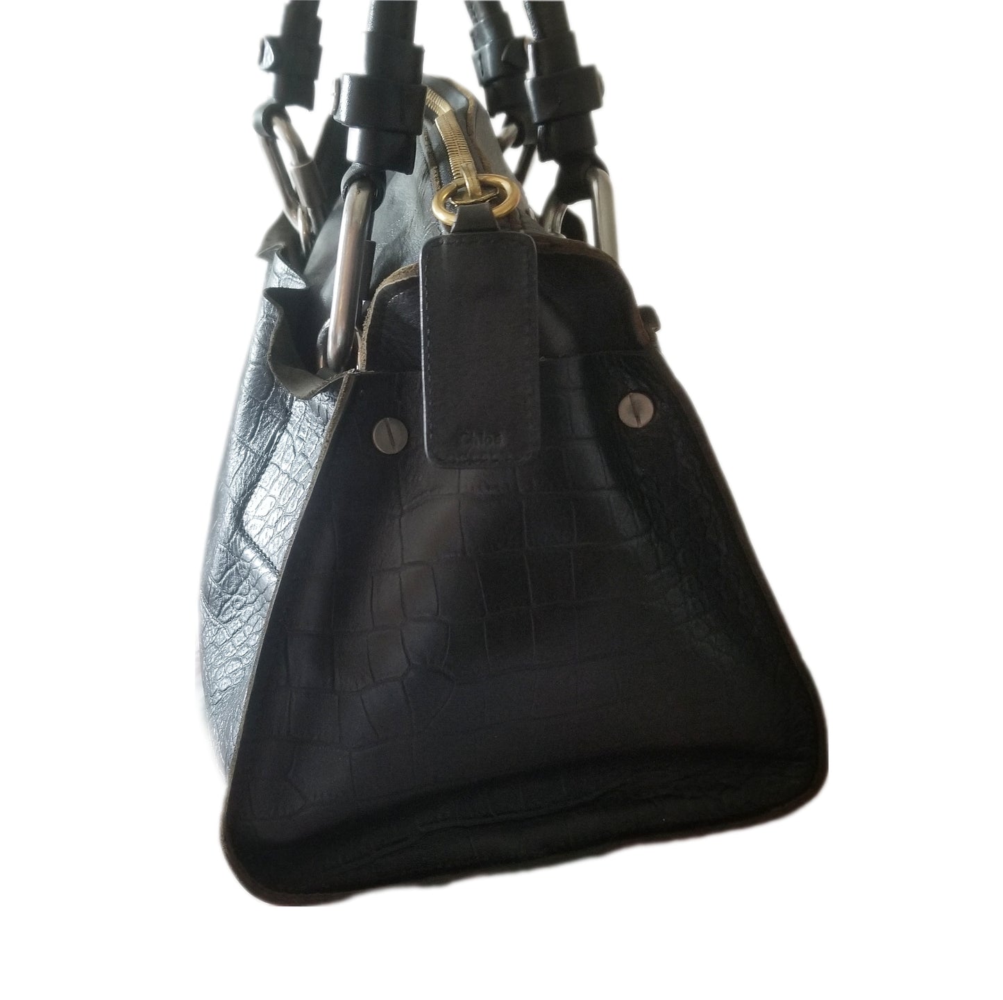 Chloé Cyndi Embossed Leather Handbag in Black