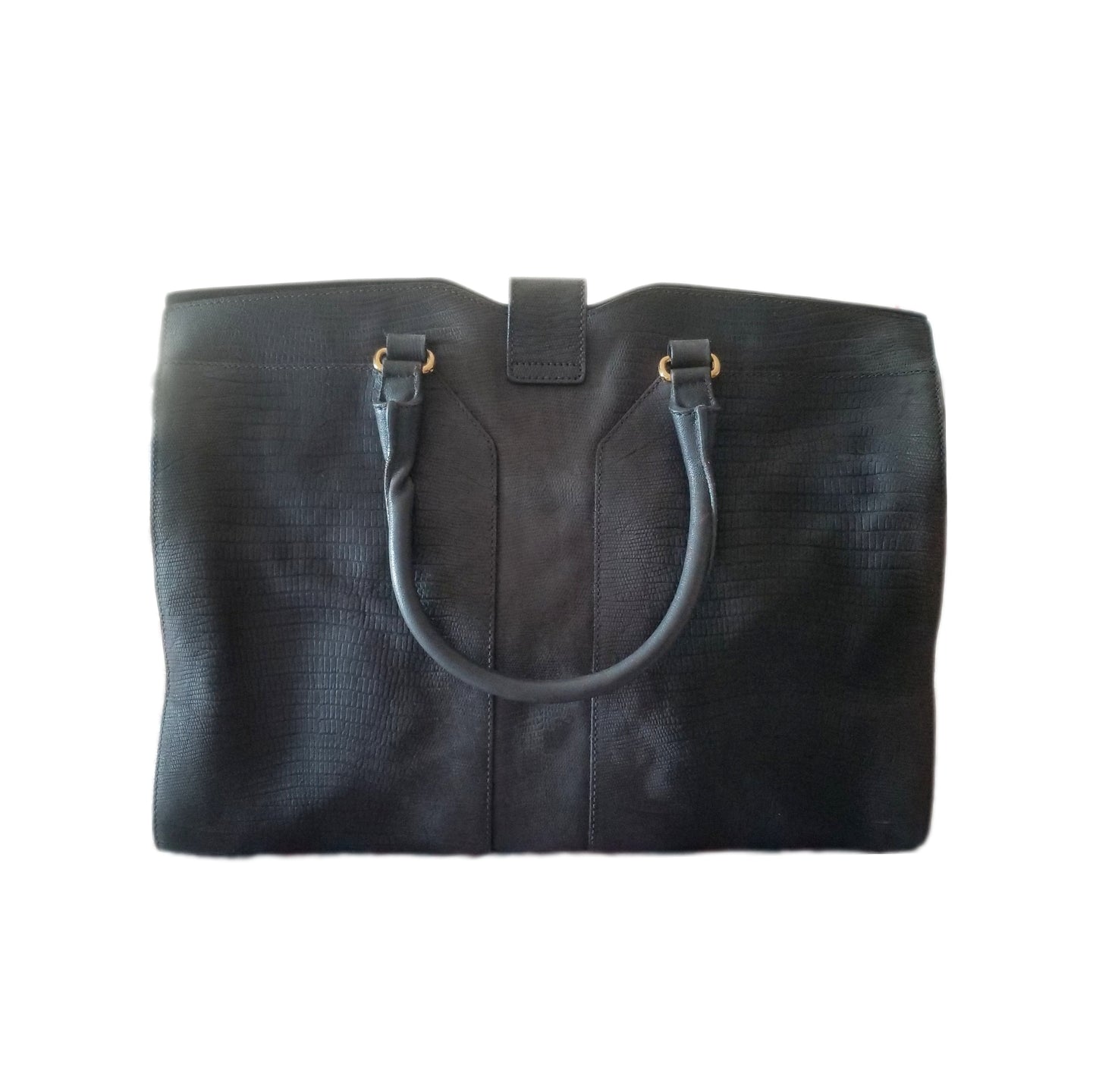 Yves Saint Laurent Cabas Chyc Y Lizard Embossed Leather Tote Bag in Dark Grey