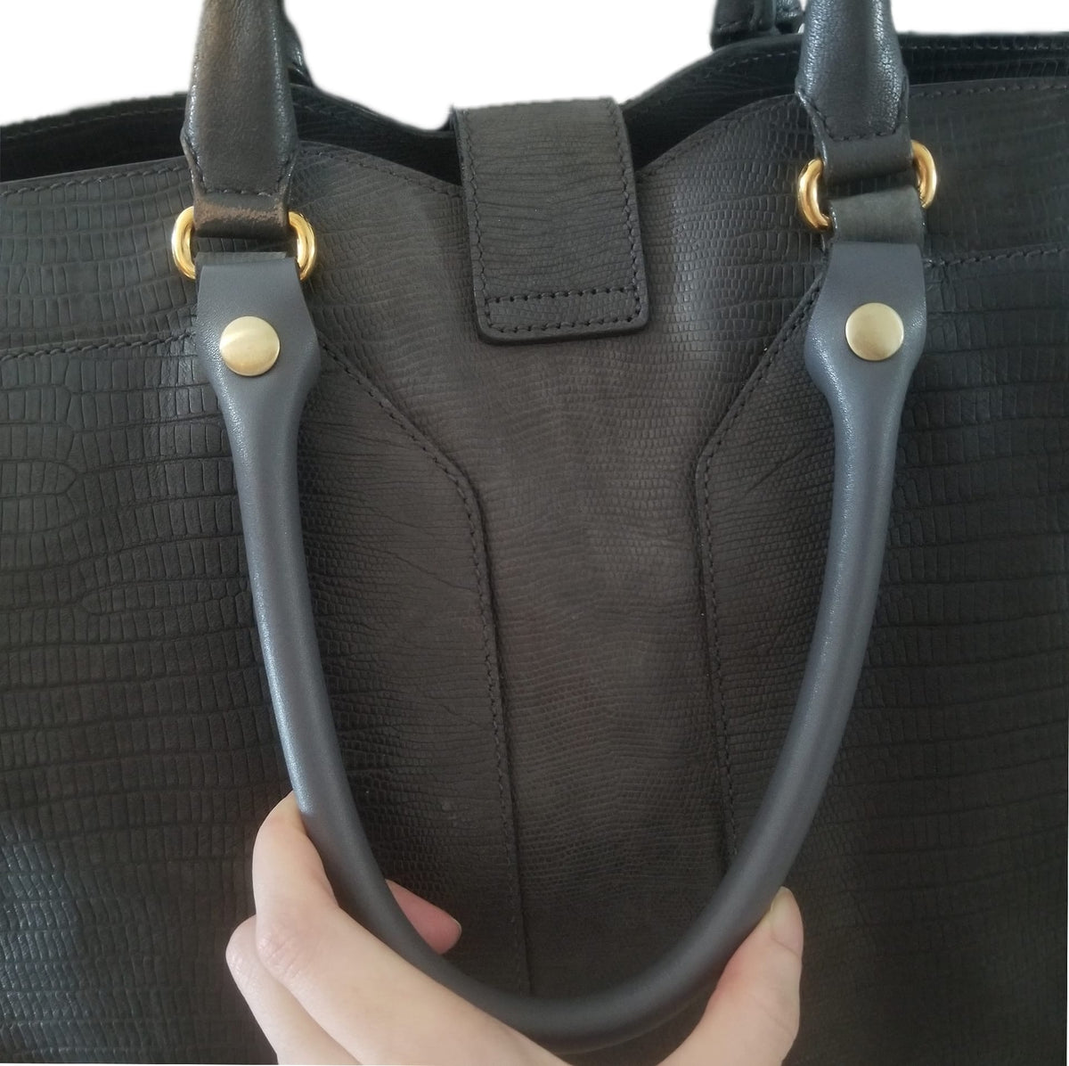 Preloved Yves Saint Laurent Cabas Chyc Y Lizard Embossed Leather Tote Bag in Dark Grey