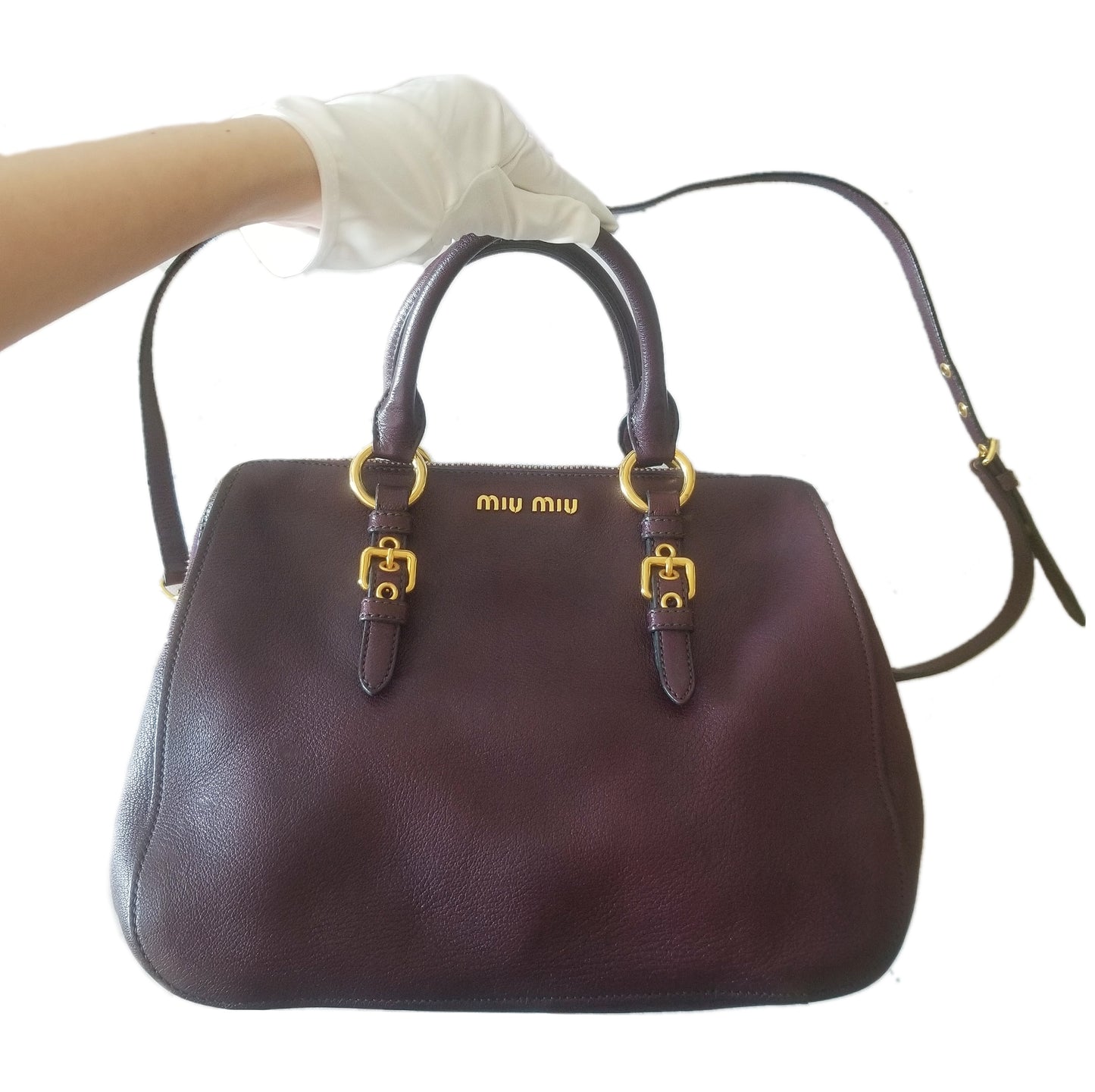 Preloved Miu Miu Vitello 2-way Leather Handbag in Burgundy
