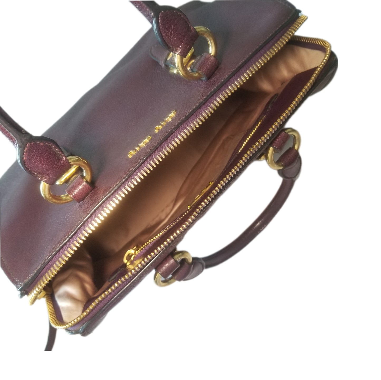 Preloved Miu Miu Vitello 2-way Leather Handbag in Burgundy