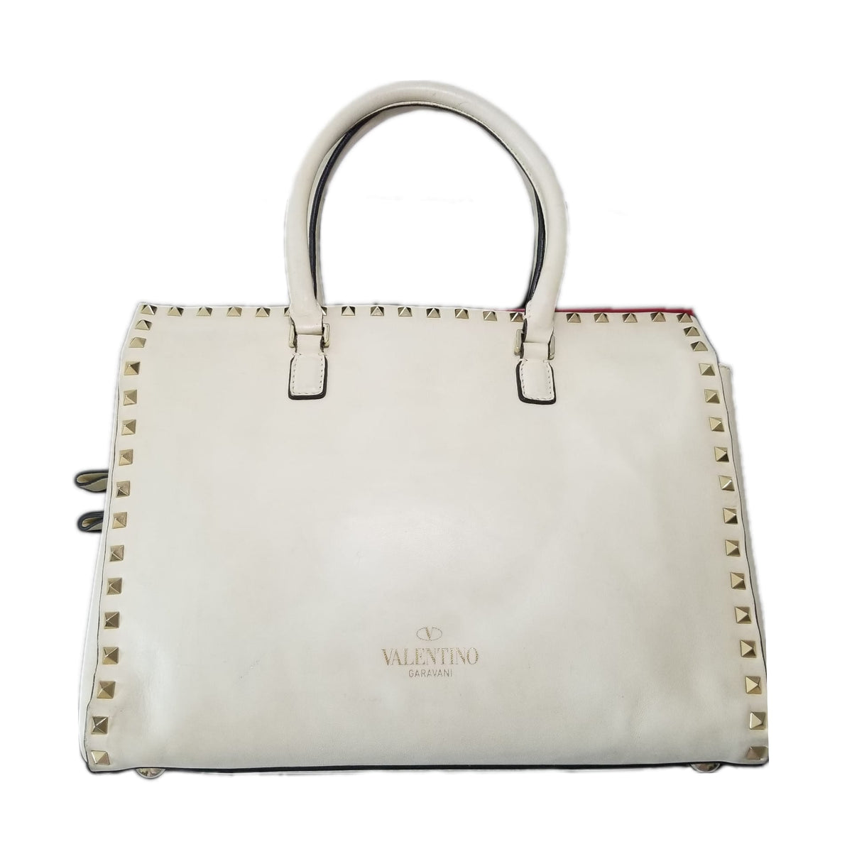 Preloved Valentino Garavani Rockstud Leather Tote Bag in White
