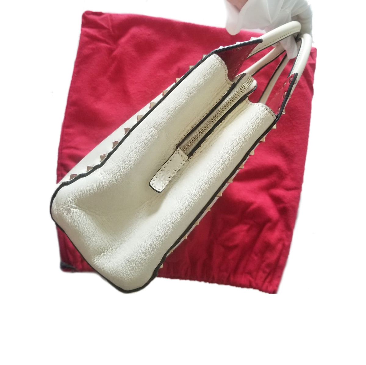Preloved Valentino Garavani Rockstud Leather Tote Bag in White