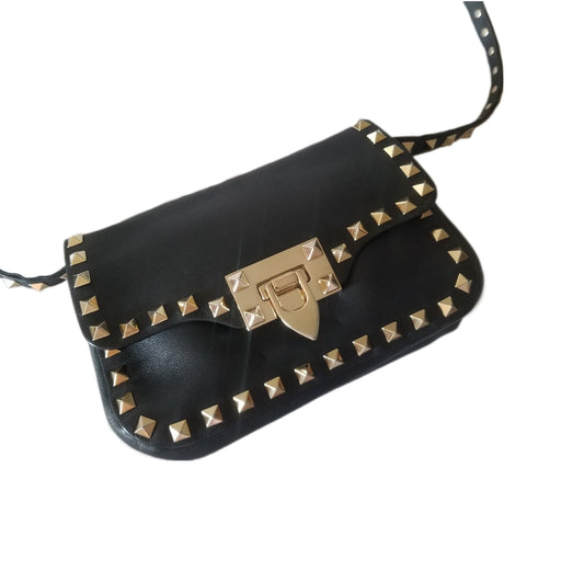 Preloved Valentino Garavani Rockstud Mini Crossbody Bag in Black with Gold stud
