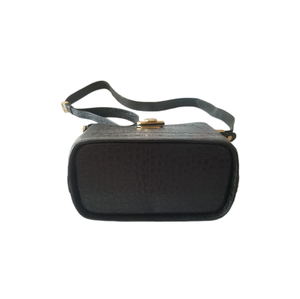 Vintage Valentino Garavani Crocodile Embossed Leather Bucket Bag in Black