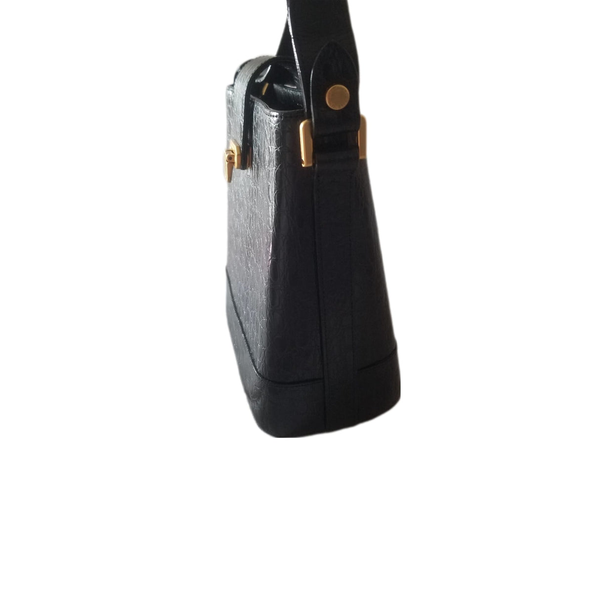 Vintage Valentino Garavani Crocodile Embossed Leather Bucket Bag in Black