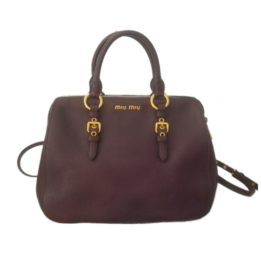 Preloved Miu Miu Vitello 2-way Leather Handbag in Burgundy