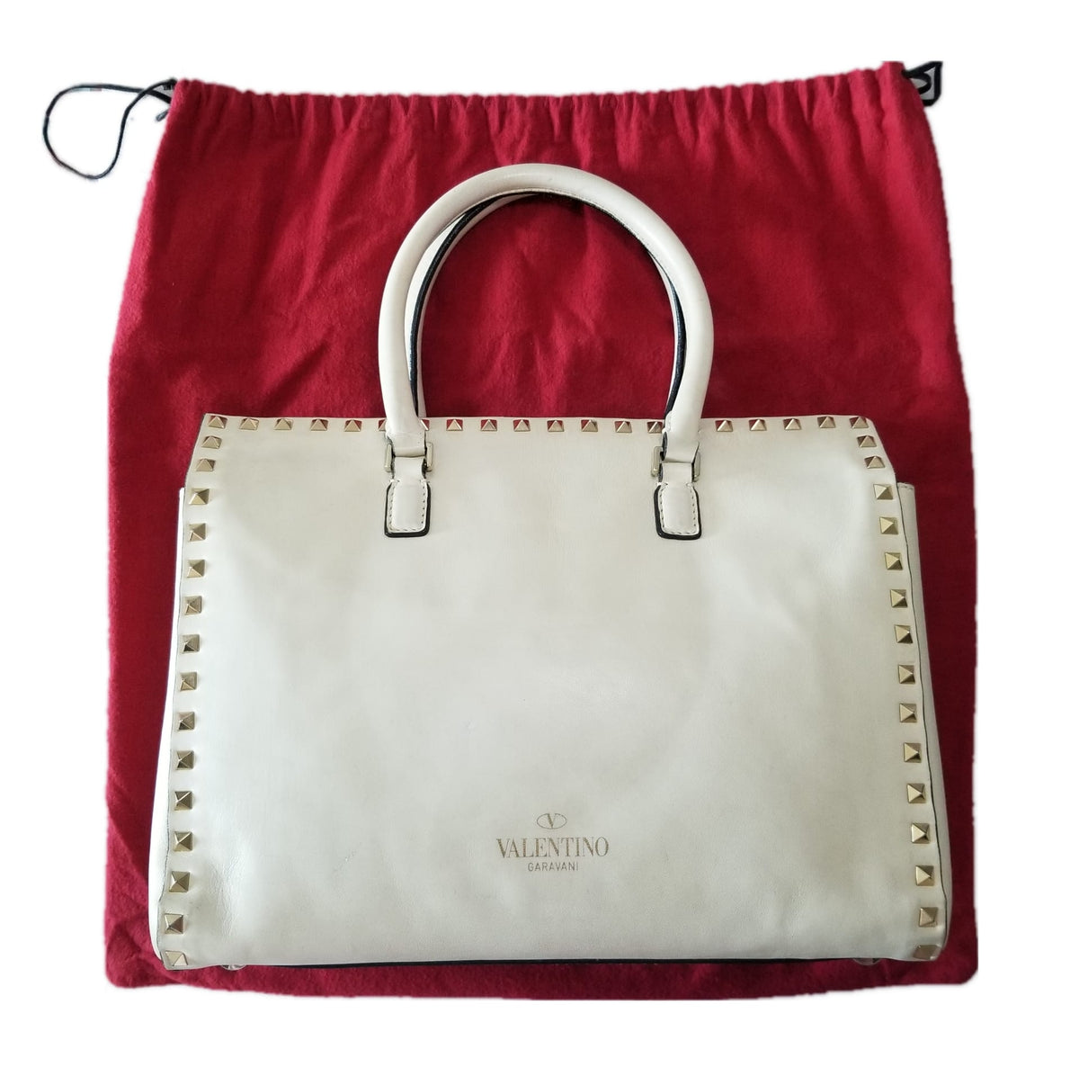Preloved Valentino Garavani Rockstud Leather Tote Bag in White