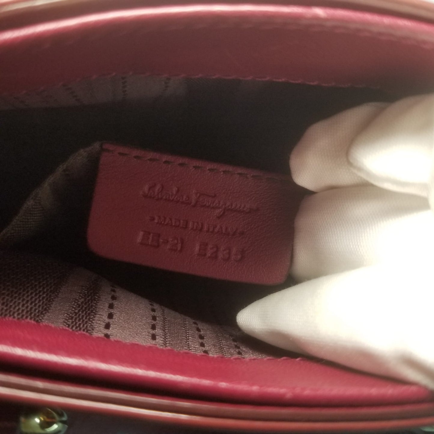 Preloved Salvatore Ferragamo Mini Gancini 2-way Leather Handbag in Burgundy/ Dark Red