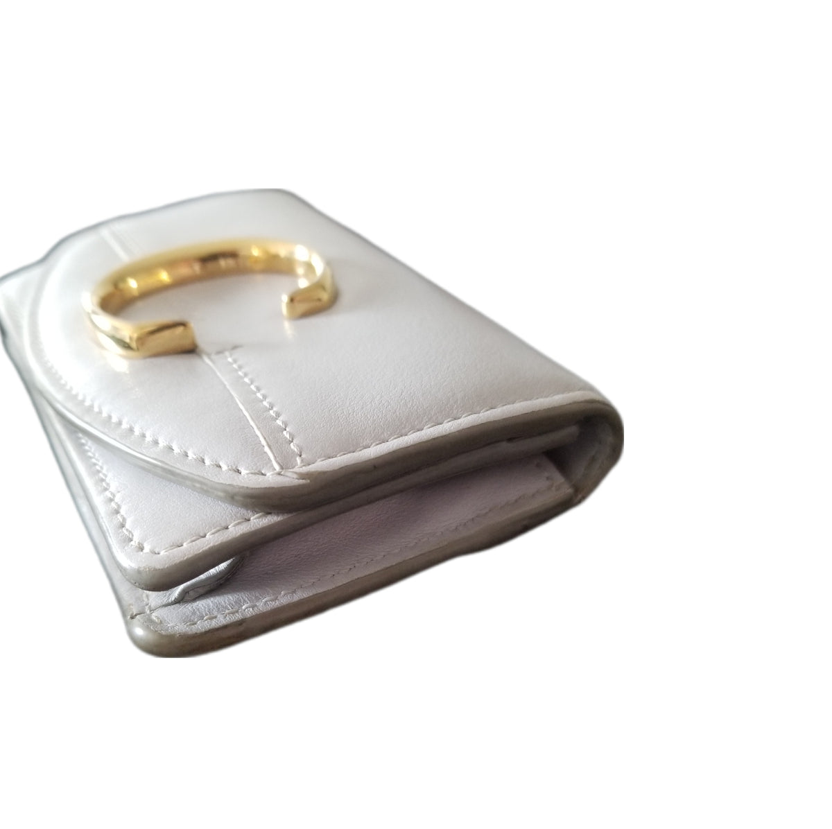 Preloved Chloé C Leather Card Case in Light Grey