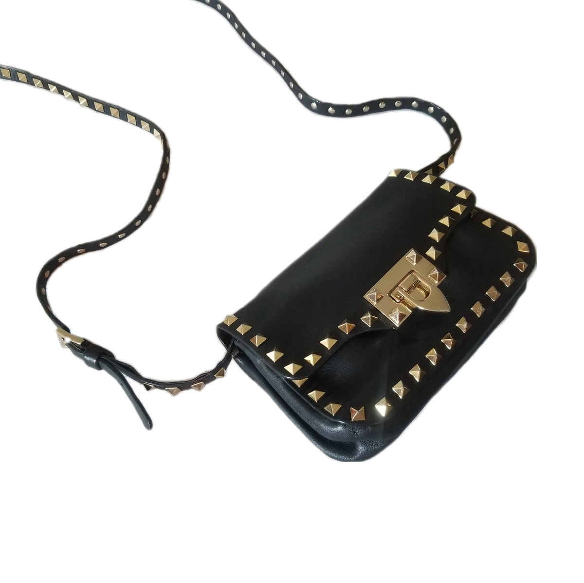 Preloved Valentino Garavani Rockstud Mini Crossbody Bag in Black with Gold stud