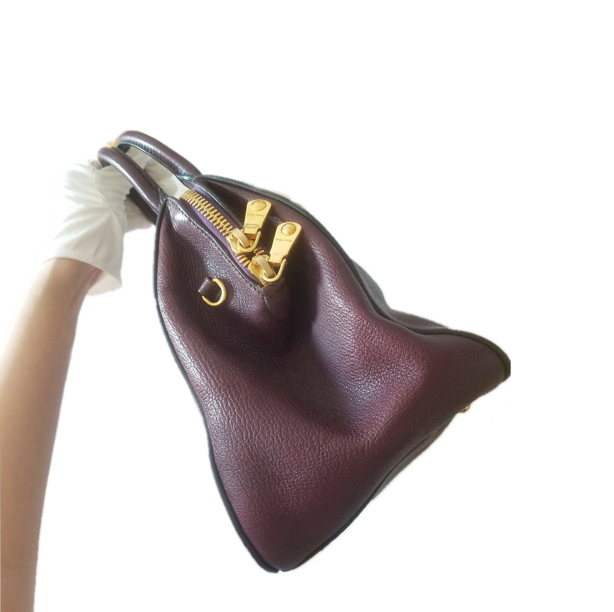Preloved Miu Miu Vitello 2-way Leather Handbag in Burgundy