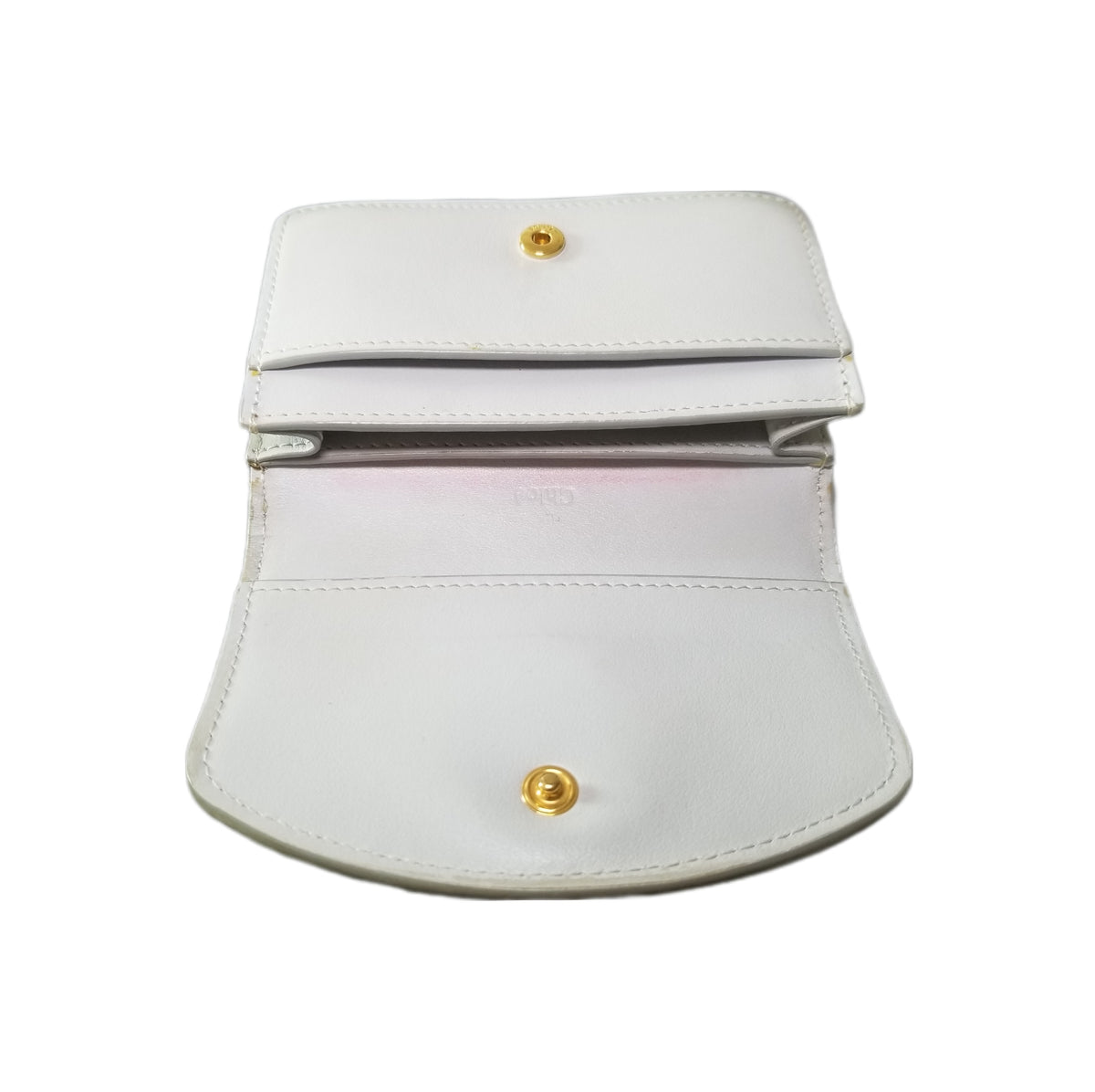 Preloved Chloé C Leather Card Case in Light Grey