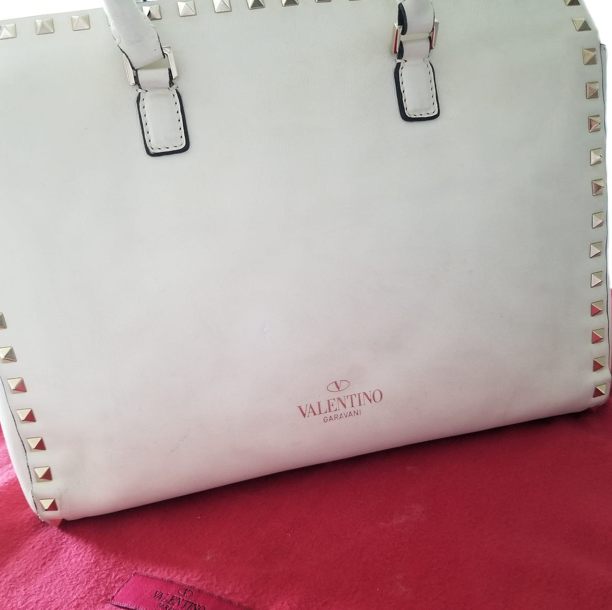 Preloved Valentino Garavani Rockstud Leather Tote Bag in White