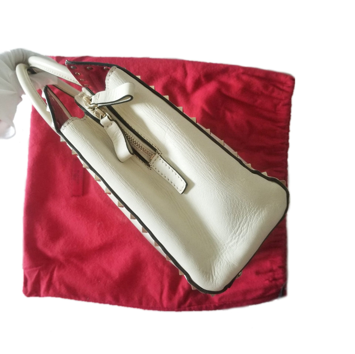 Preloved Valentino Garavani Rockstud Leather Tote Bag in White