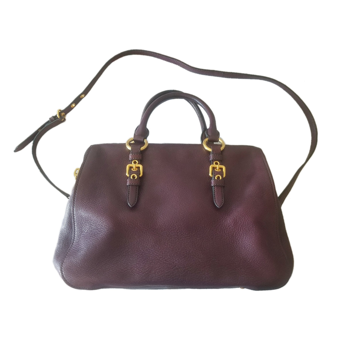 Preloved Miu Miu Vitello 2-way Leather Handbag in Burgundy