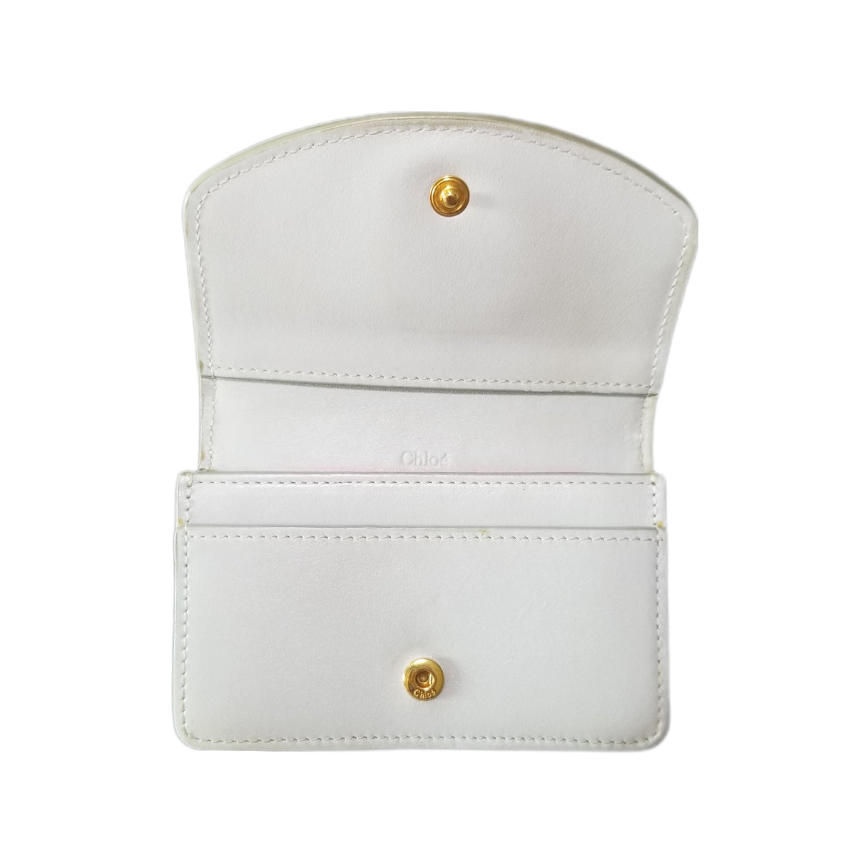 Preloved Chloé C Leather Card Case in Light Grey