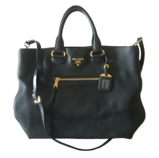 Preloved Prada Vitello Diano Leather Handbag in Black