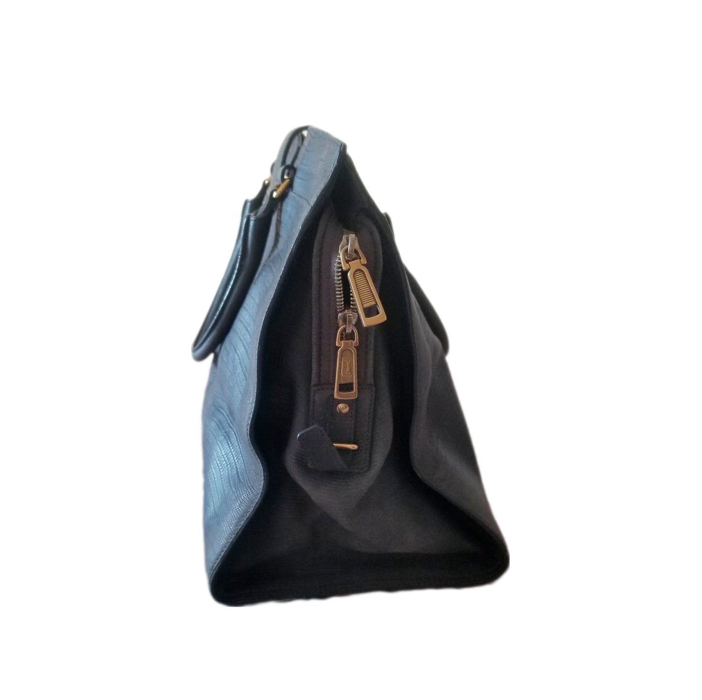Yves Saint Laurent Cabas Chyc Y Lizard Embossed Leather Tote Bag in Dark Grey