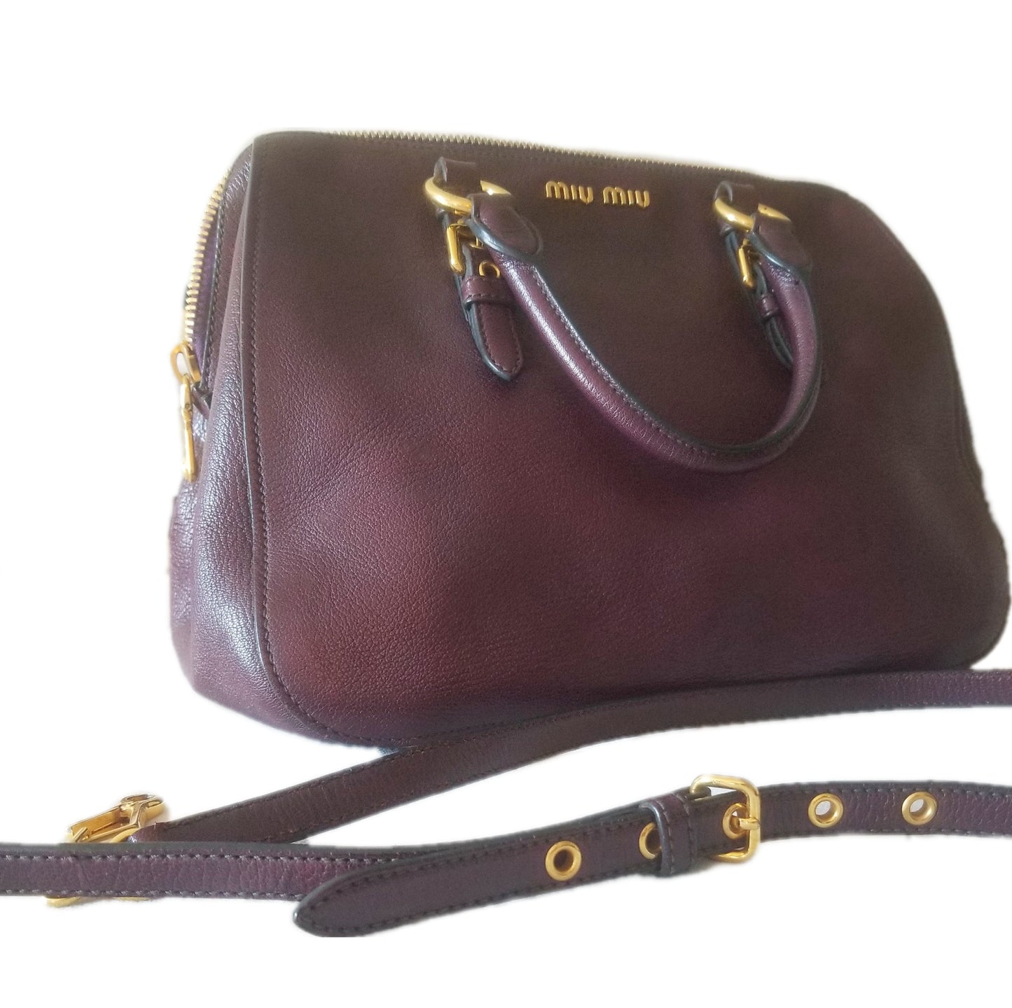 Preloved Miu Miu Vitello 2-way Leather Handbag in Burgundy