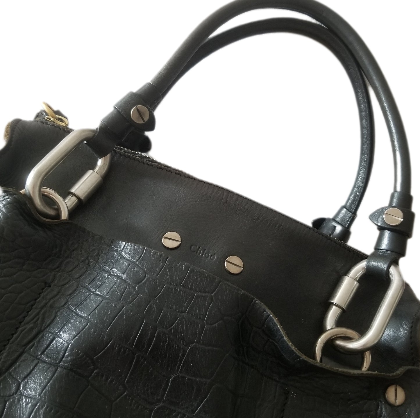 Chloé Cyndi Embossed Leather Handbag in Black