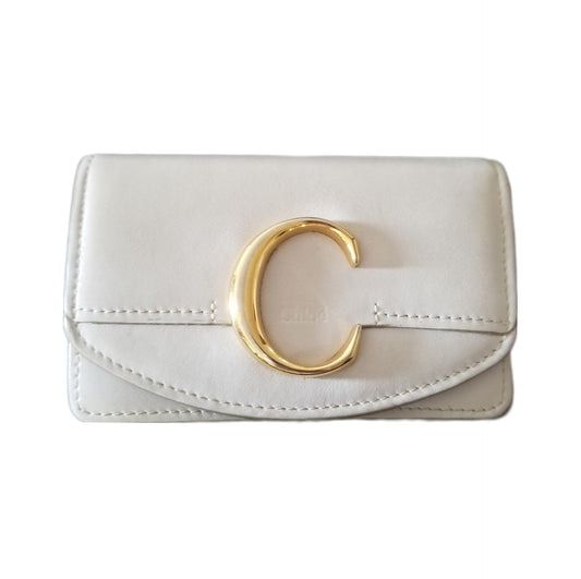 Preloved Chloé C Leather Card Case in Light Grey